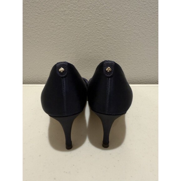 Kate Spade Heels  Size 7.5 Crawford Peep-Toe Bow Pumps Navy Satin - Picture 6 of 9